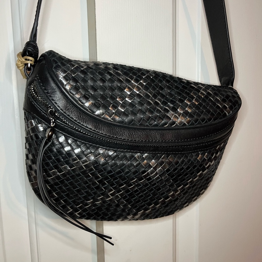 HOBO JUNI BELT BAG- Black and Metallic Woven Leather Crossbody Bag---NWT
